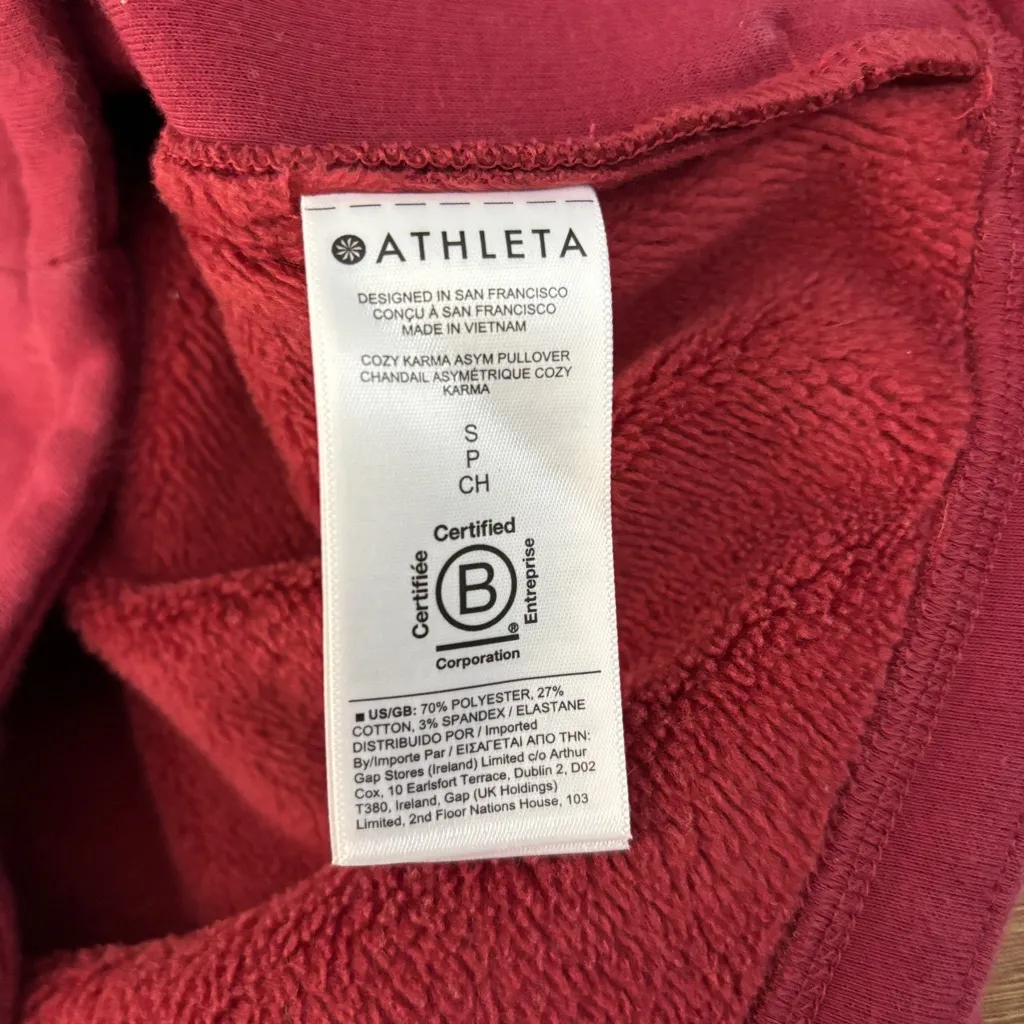 Athleta Cozy Karma Asymmetrical Pullover Sweatshirt Dark Red - Image 5