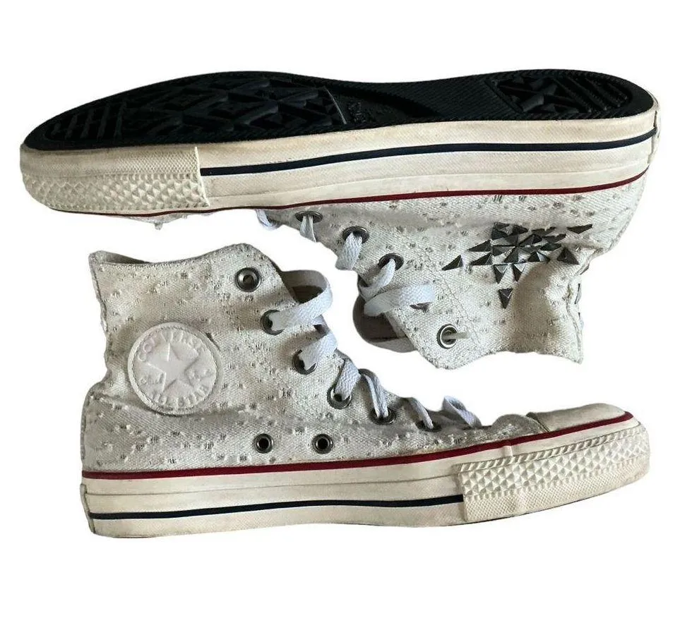 high top studded star Chuck Taylor skater shoes white canvas lace up 8 - Image 5