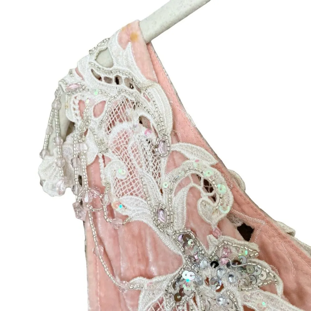 Vintage Crushed Velvet Baby Pink Maxi Dress Size 12 - Image 4