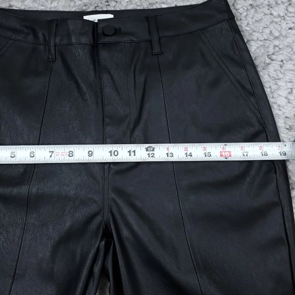 Kancan High Rise Faux Leather Split Straight Pants Size 28 Black Vegan Buckle - Image 9
