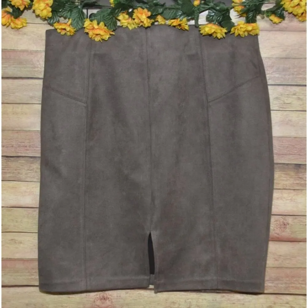 Marc New York Andrew Marc Skirt Pencil Faux Leather Suede Brown Size XL Career - Image 3