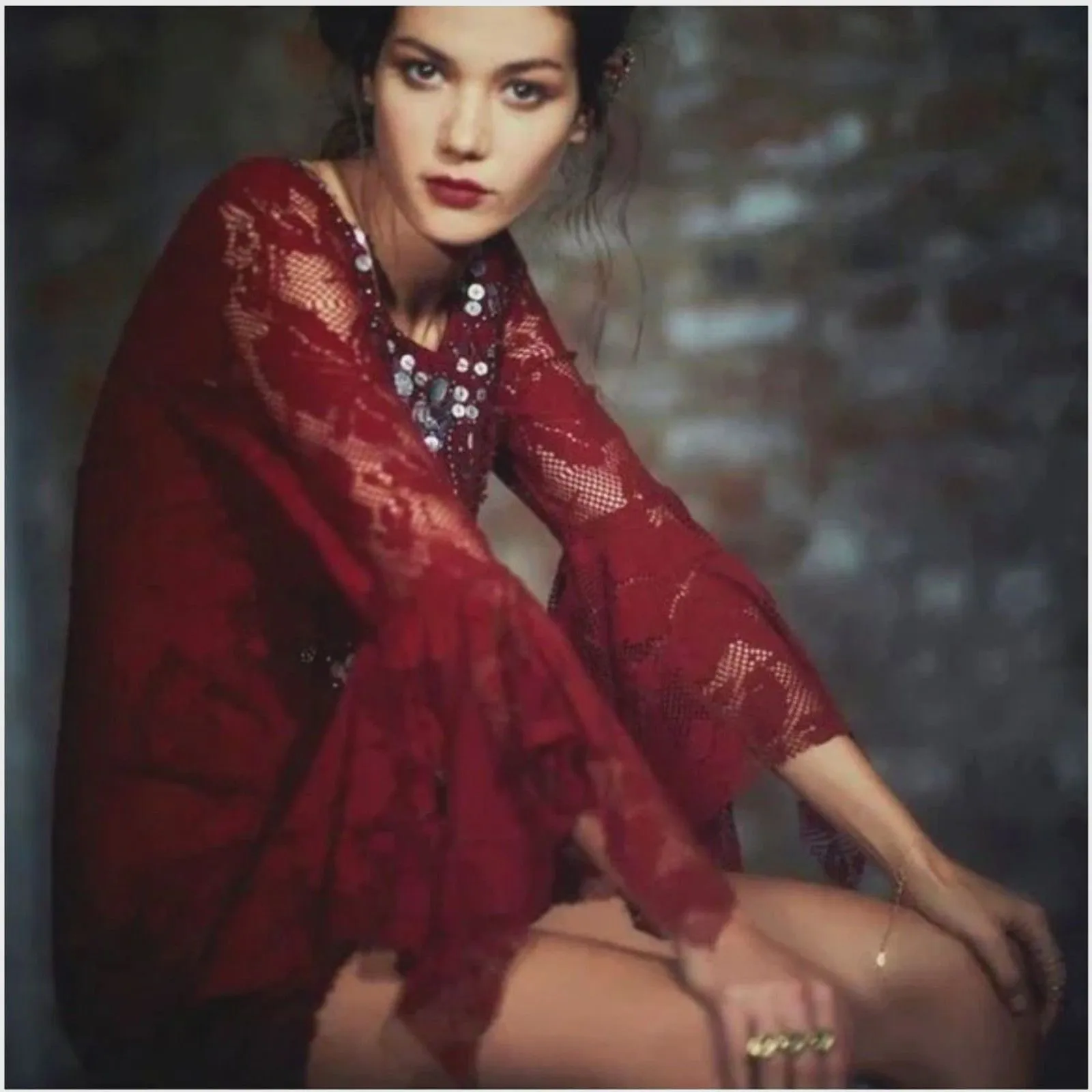 Free People Shell Game Mini Dress 4 Burgundy Red Lace Beaded Whimsigoth Renfair - Image 5