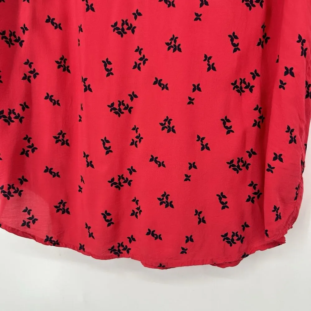Gap Womens Red Butterfly Print Popover Top Long Sleeve V Neck Boho Size L - Image 5