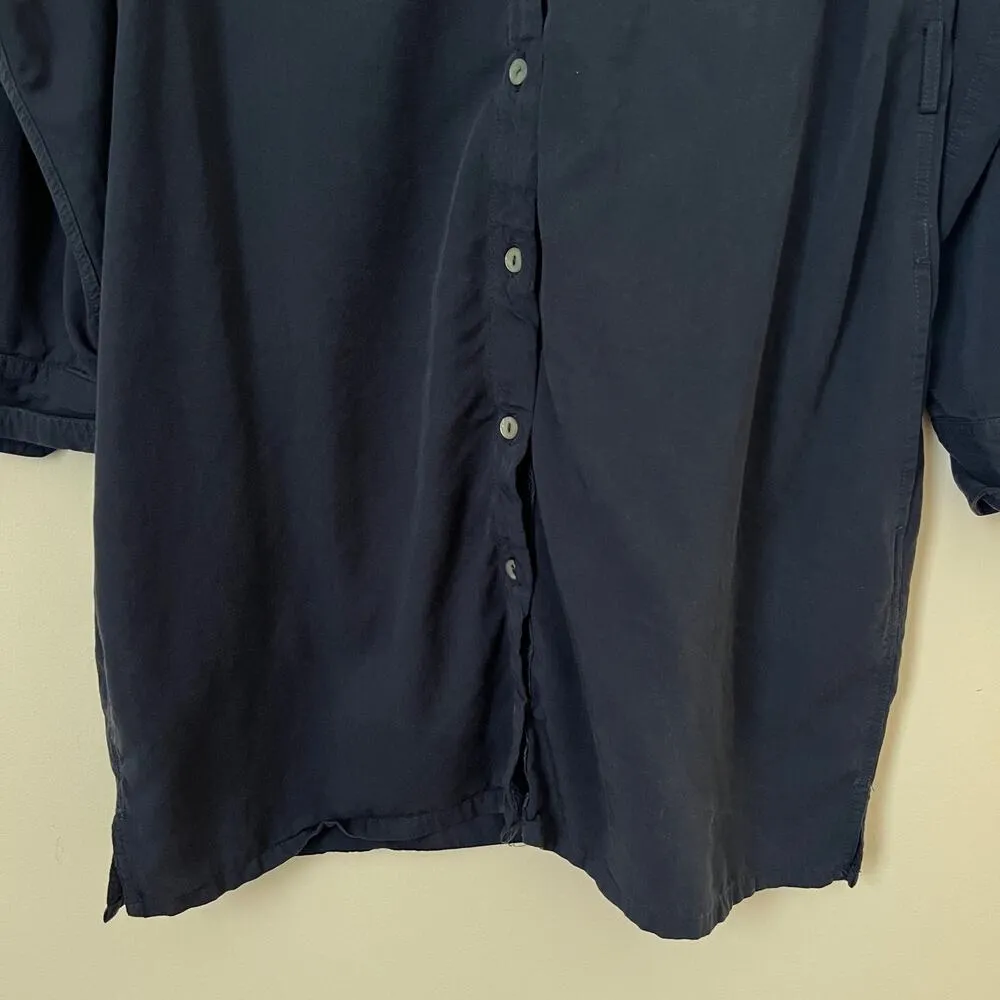 Faherty Women's Navy Blue Button Down Shirt Dress Size M - Image 3
