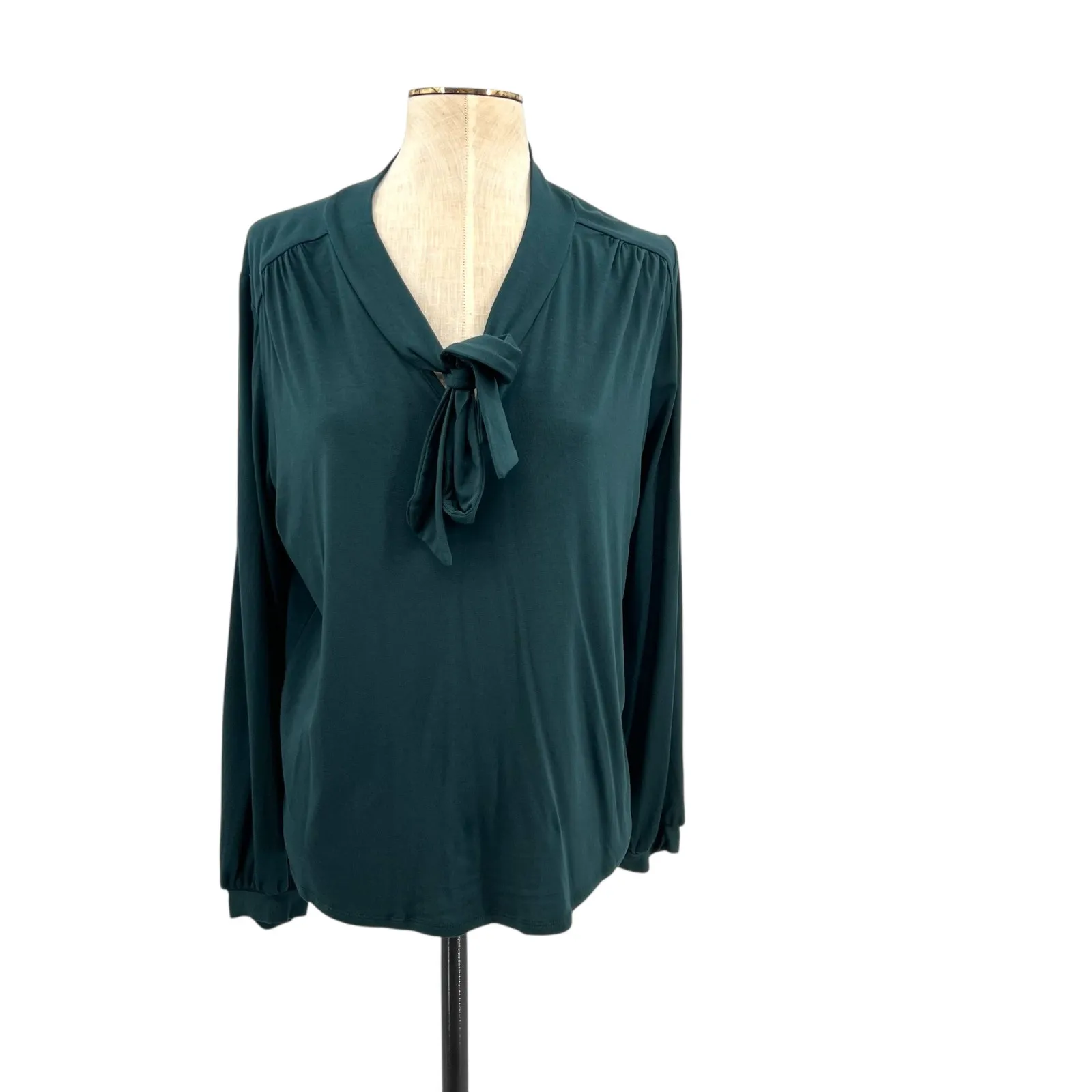 Amour Vert Elias Tie Neck Blouse Top Long Sleeve Jersey Spruce Green Size Medium - Image 2