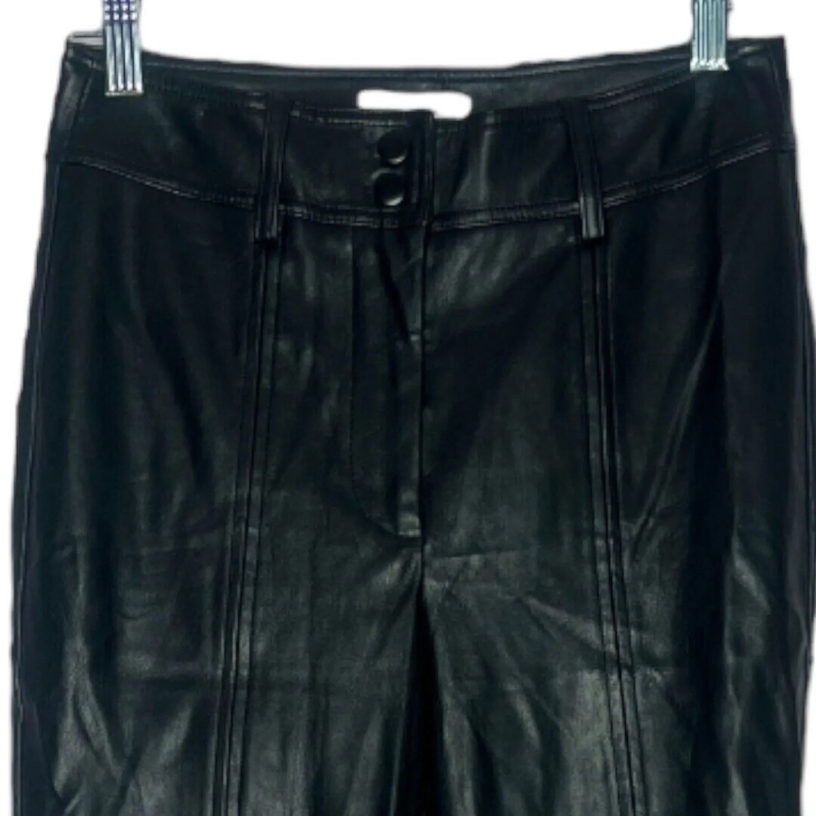 Topshop Pants Women 4 Black Vegan Leather Slit Hems Faux Leather Flare Edgy Rock - Image 3