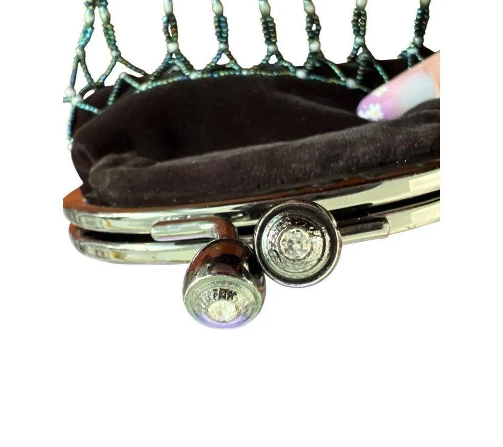 Classiques Entier Black Velvet Beaded Evening Purse Silver Chain Strap Gunmetal - Image 3