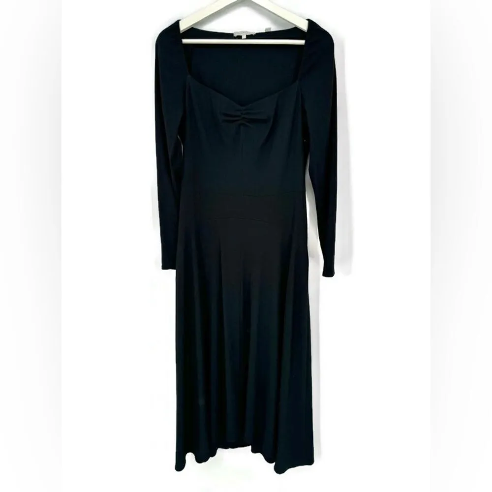 Vince Dress Flared Ruched Crepe Textured Midi Black Dress‎ Sz 8 - Image 4