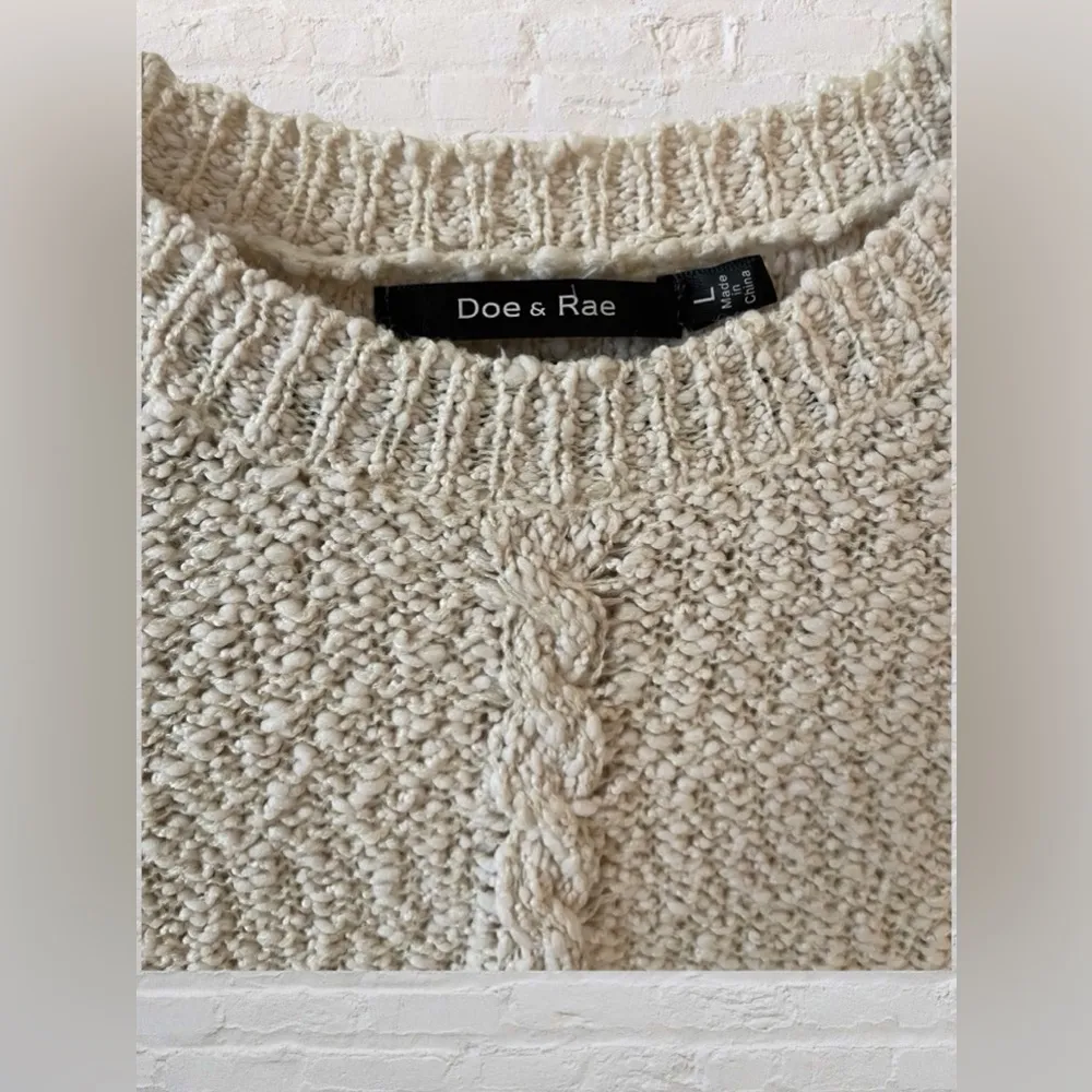 Beige Black Stripes Long Sleeved Crew Neck Knit Sweater Size Large - Image 3