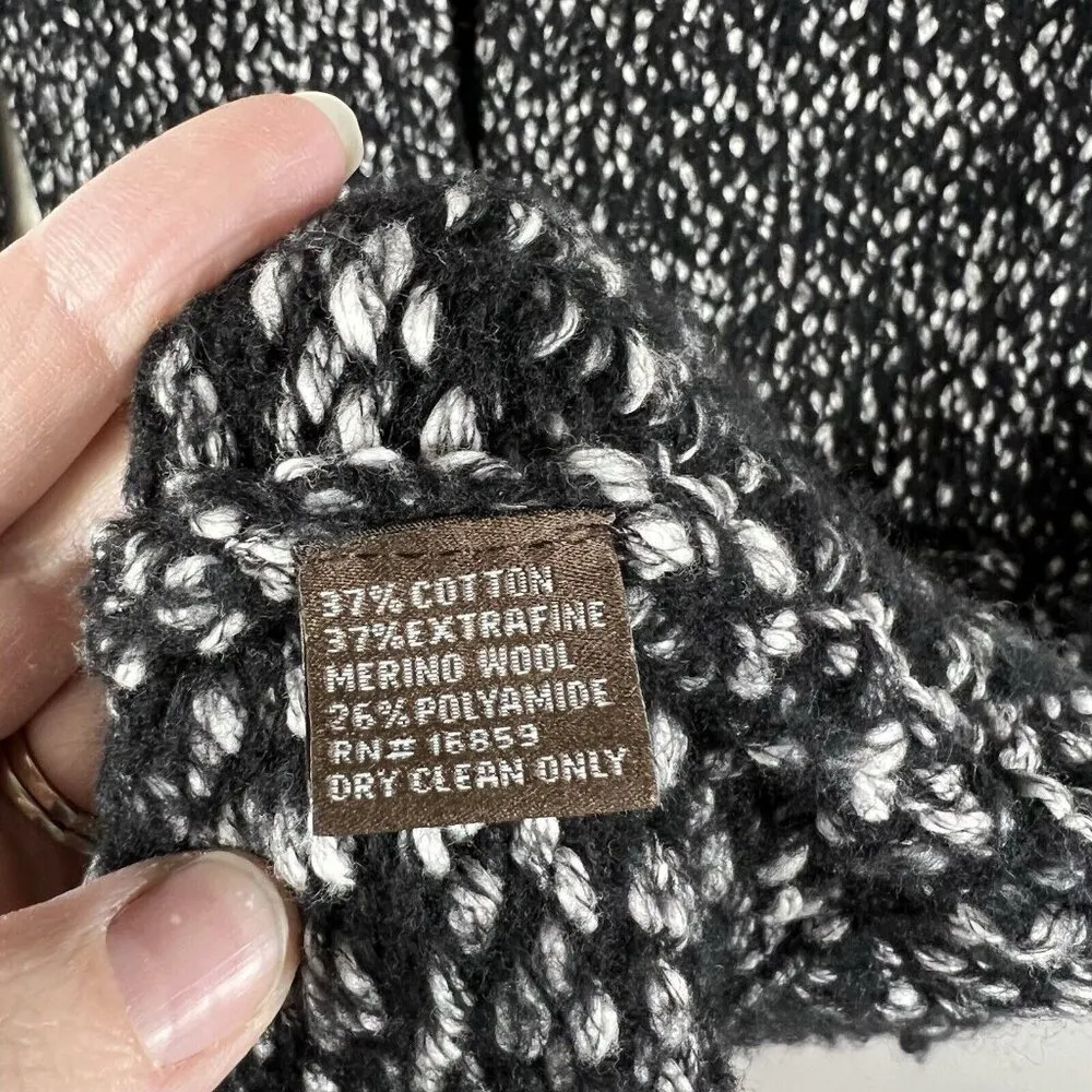 J.McLaughlin Sweater Women's Size XS Black White Marled Knit Long‎ Cardigan Wool - Image 9