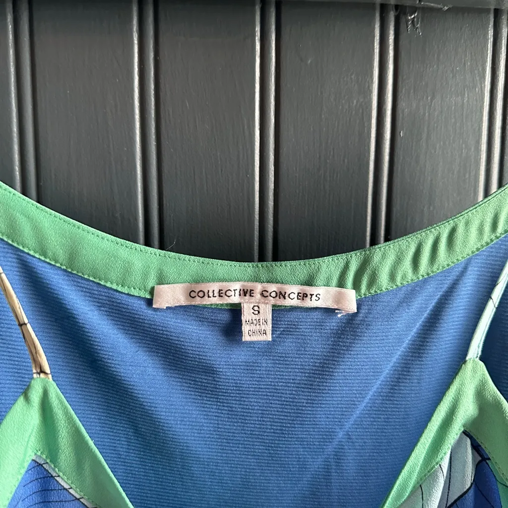 Collective Concepts Blue and Green Mini Dress - Image 3