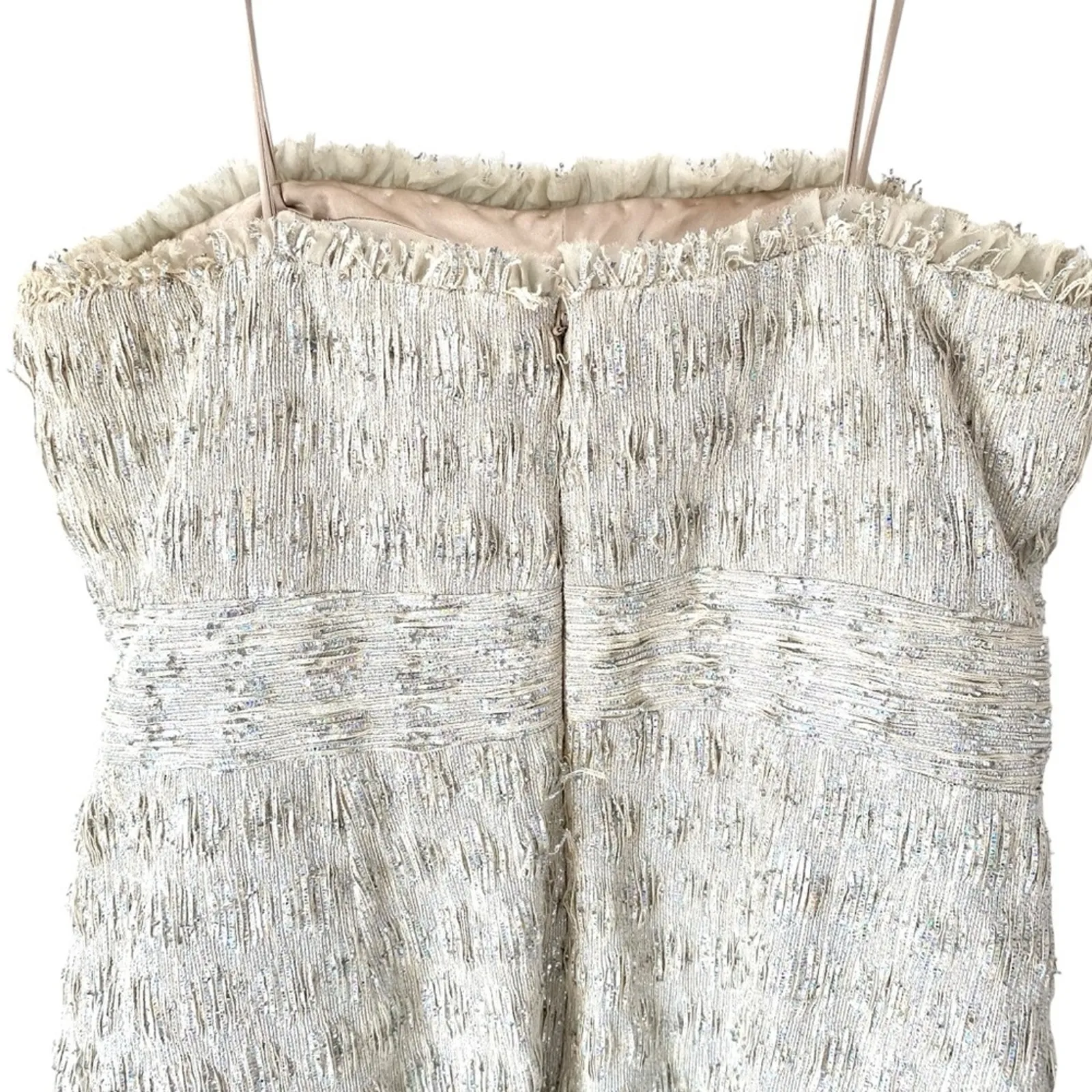 Theia Textured Silver Iridescent Strapless Metallic Dress Strapless size 14 - Image 4