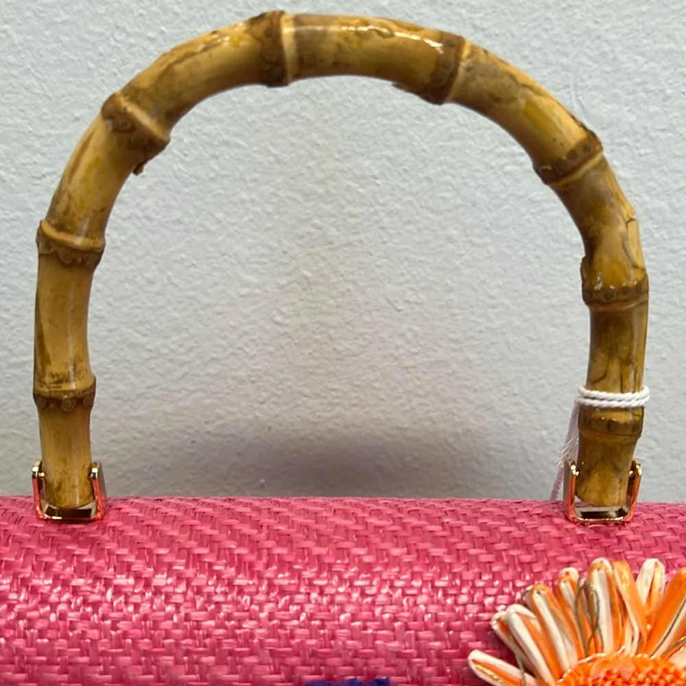 Haute Hippie | Pink Mini Bag w/ Bamboo Handle & Crossbody Chain - Image 4