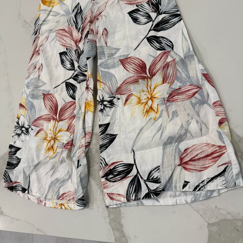 C&C California 100% Linen Tropical Floral Wide Leg Flowy Cropped Pants Womens XS - Image 2