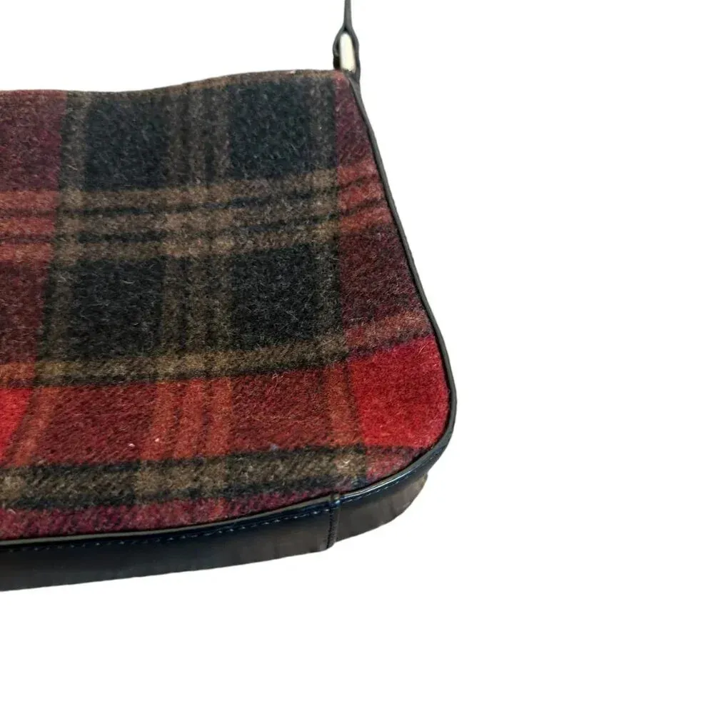 Eddie Bauer 100% Wool Plaid Mini Purse Handbag Leather Trim Small Women's - Image 2