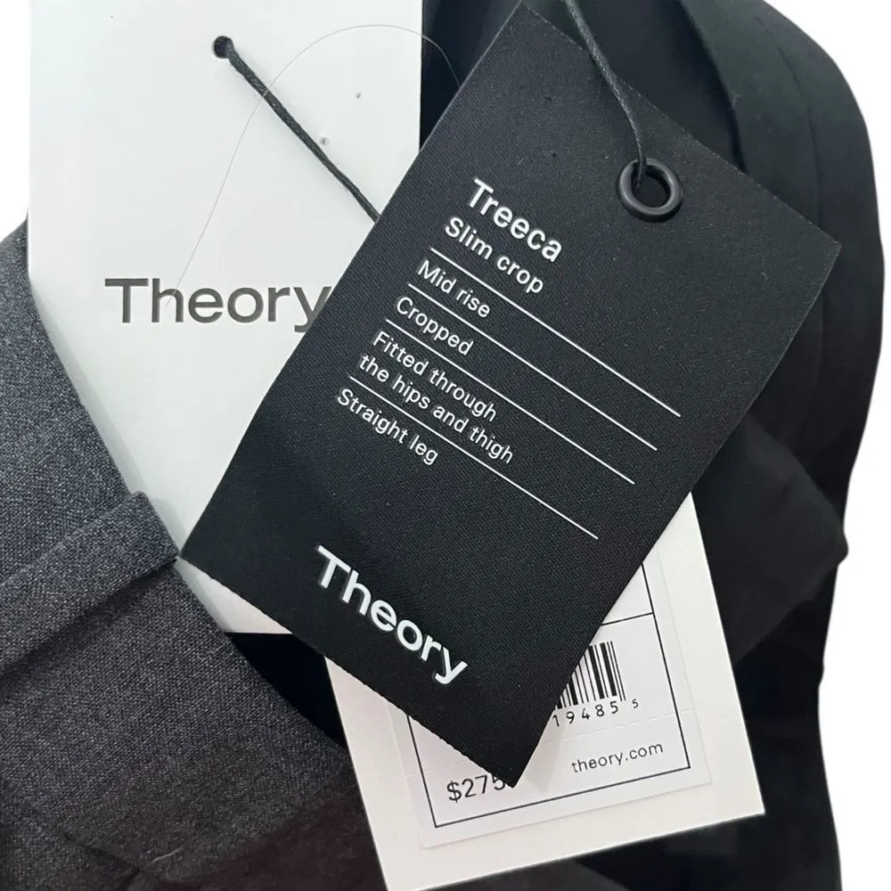 Theory NWT Treeca 2 Charcoal Wool Pants Women’s Size 8 Slim Crop Work - Image 12