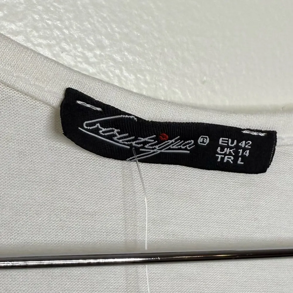 Boutiqua Paillette Sequins Tank Top Rainbow Feather EU Size 42 NEW w/ FLAW White - Image 4