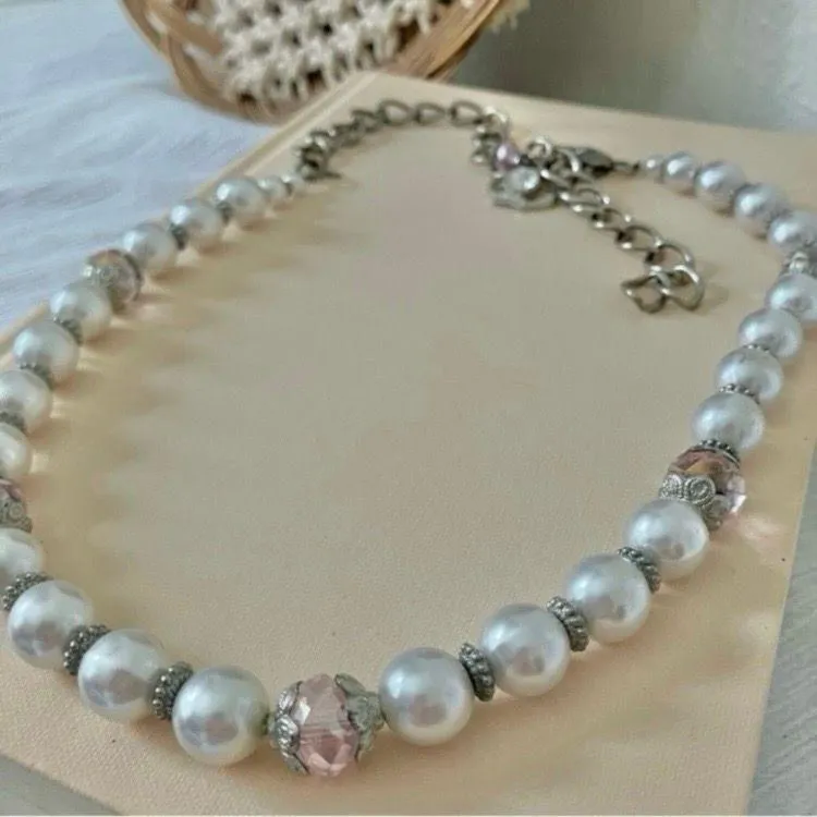 Silver Purple Pearl Necklace Vintage “Laetitia” Chunky Chain Clasp Crown Y2K - Image 8