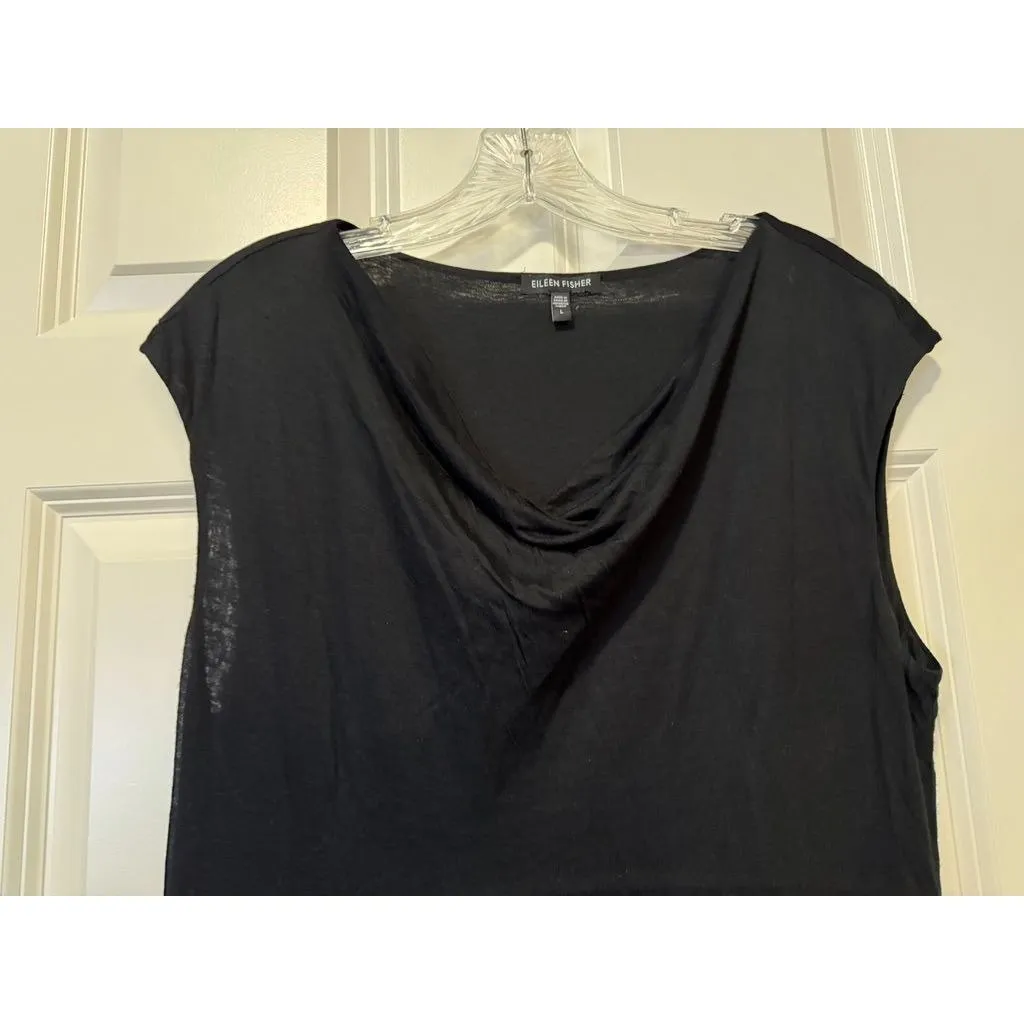 Eileen Fisher Dress Black Cowl Neck Sleeveless Long Lyocell Silk Career Womens L - Image 3