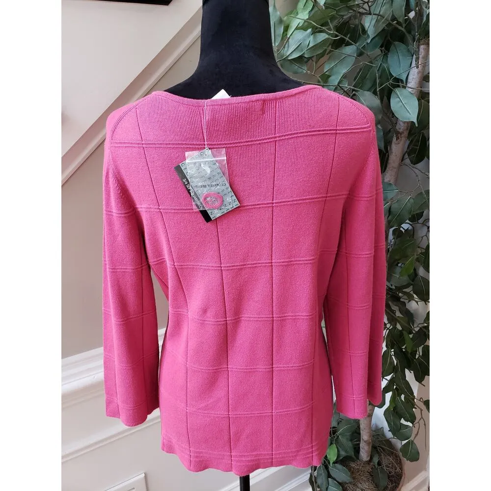 Geoffrey Beene Sweater Womens Size L Pink Casual 3/4 Sleeve Square Neck Pullover - Image 3