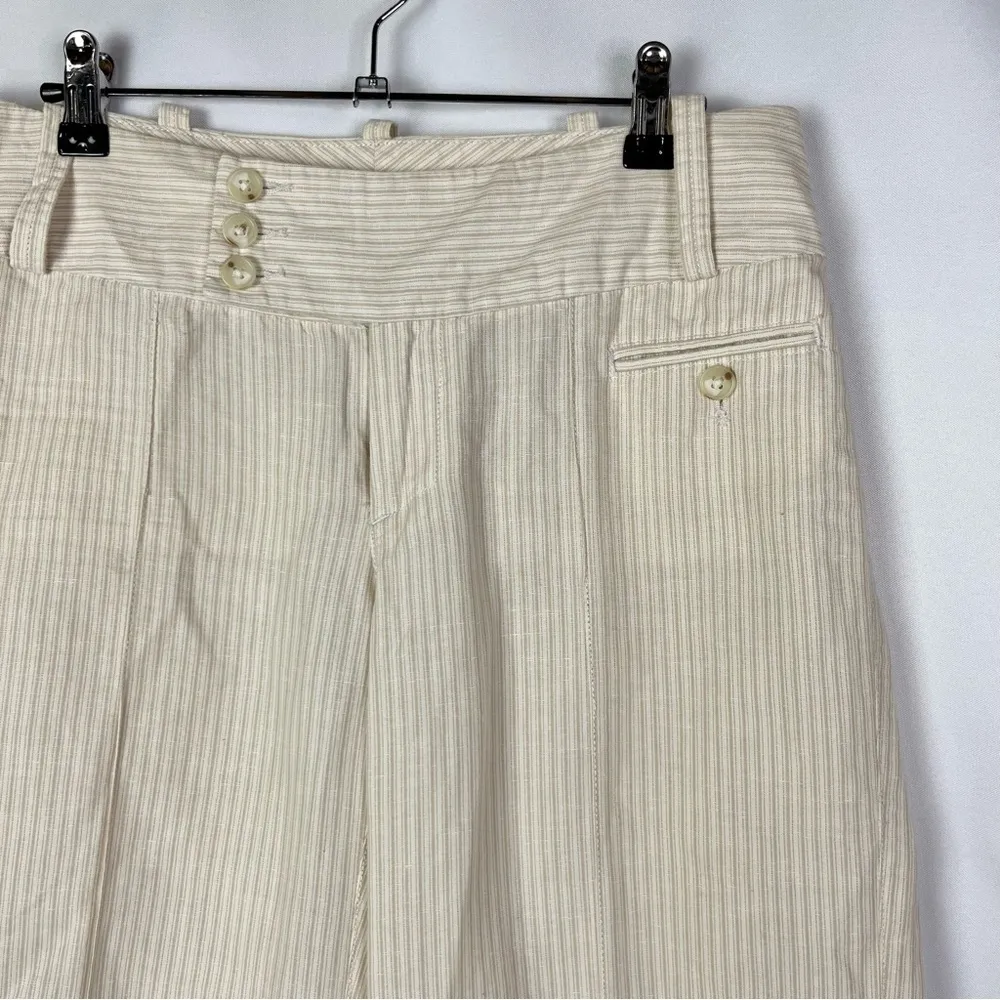 Banana Republic Beige & Cream Y2K Stripe Linen Wide Leg Trouser Pants 4 - Image 3
