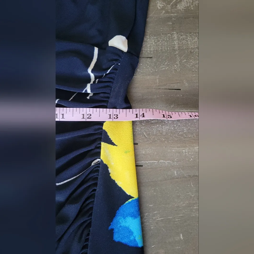 Ralph Lauren Navy Blue Floral Print‎ Jersey Ruched Dress Size 4 - Image 12