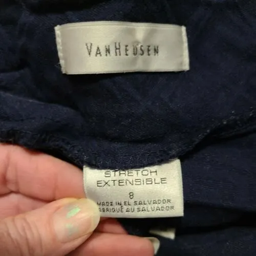 Van Heusen Womens 8 Navy Diamond Textured Cropped Dress Slacks Pants - Image 8