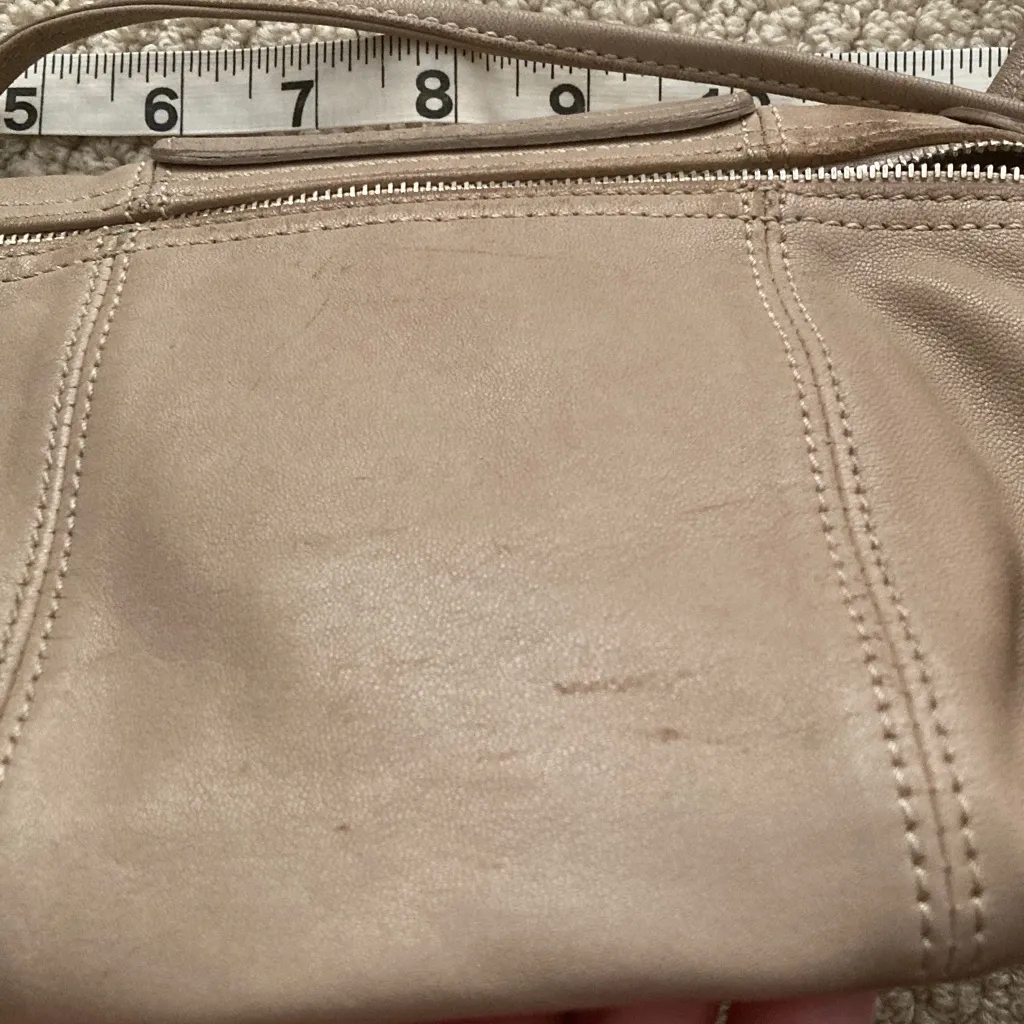 Longchamp Le Pliage Beige Leather Mini Crossbody Handbag Genuine Leather GUC - Image 7