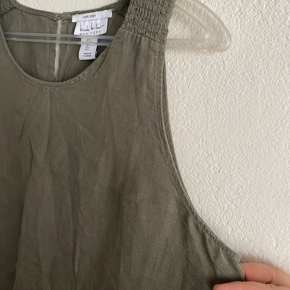 Women's 100% Linen Olive Green Sleeveless Shift Dress L - Image 5
