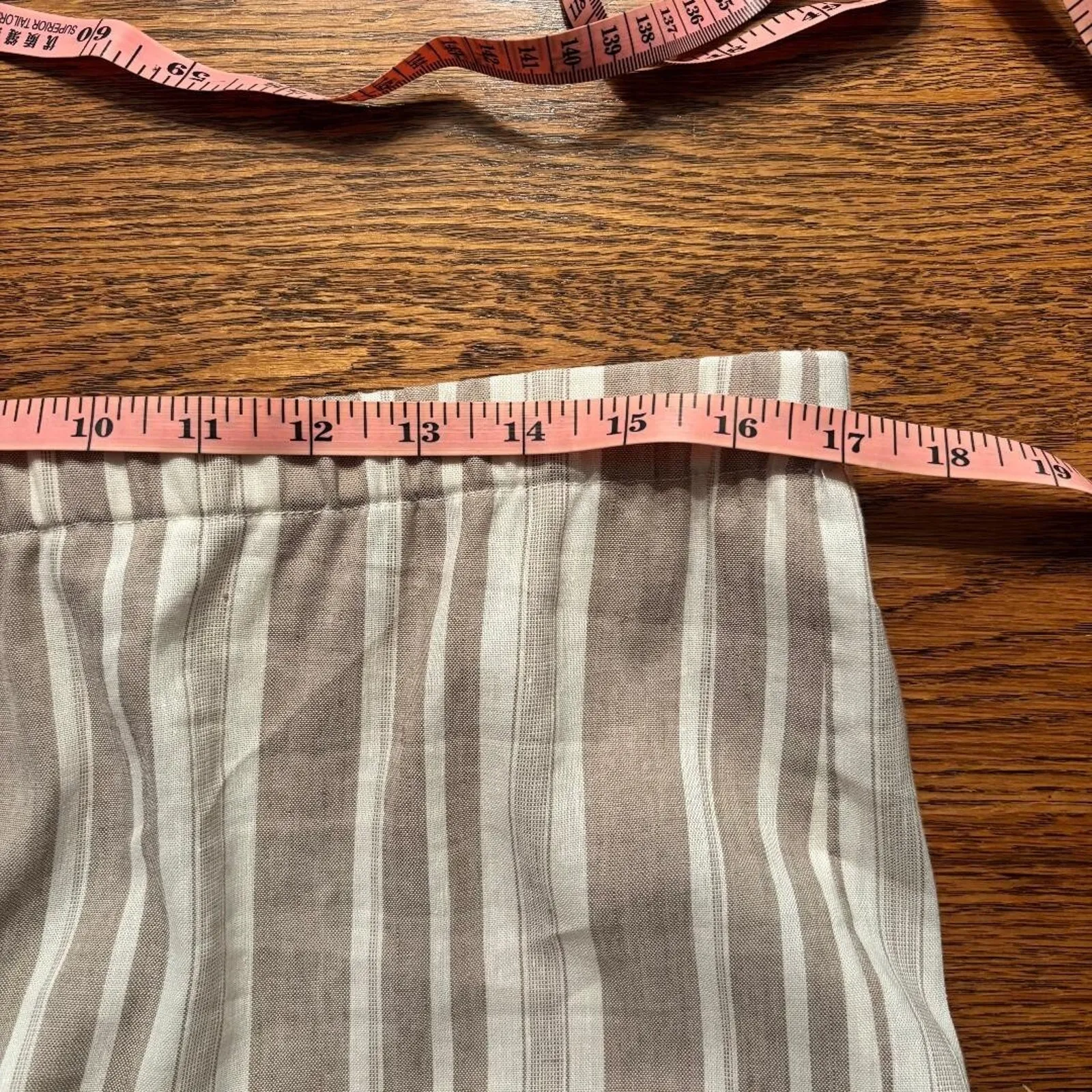 Peace of Cloth 56% Linen Beige stripe Wide Leg Pants Women's Size L NWT Tan Size L - Image 6