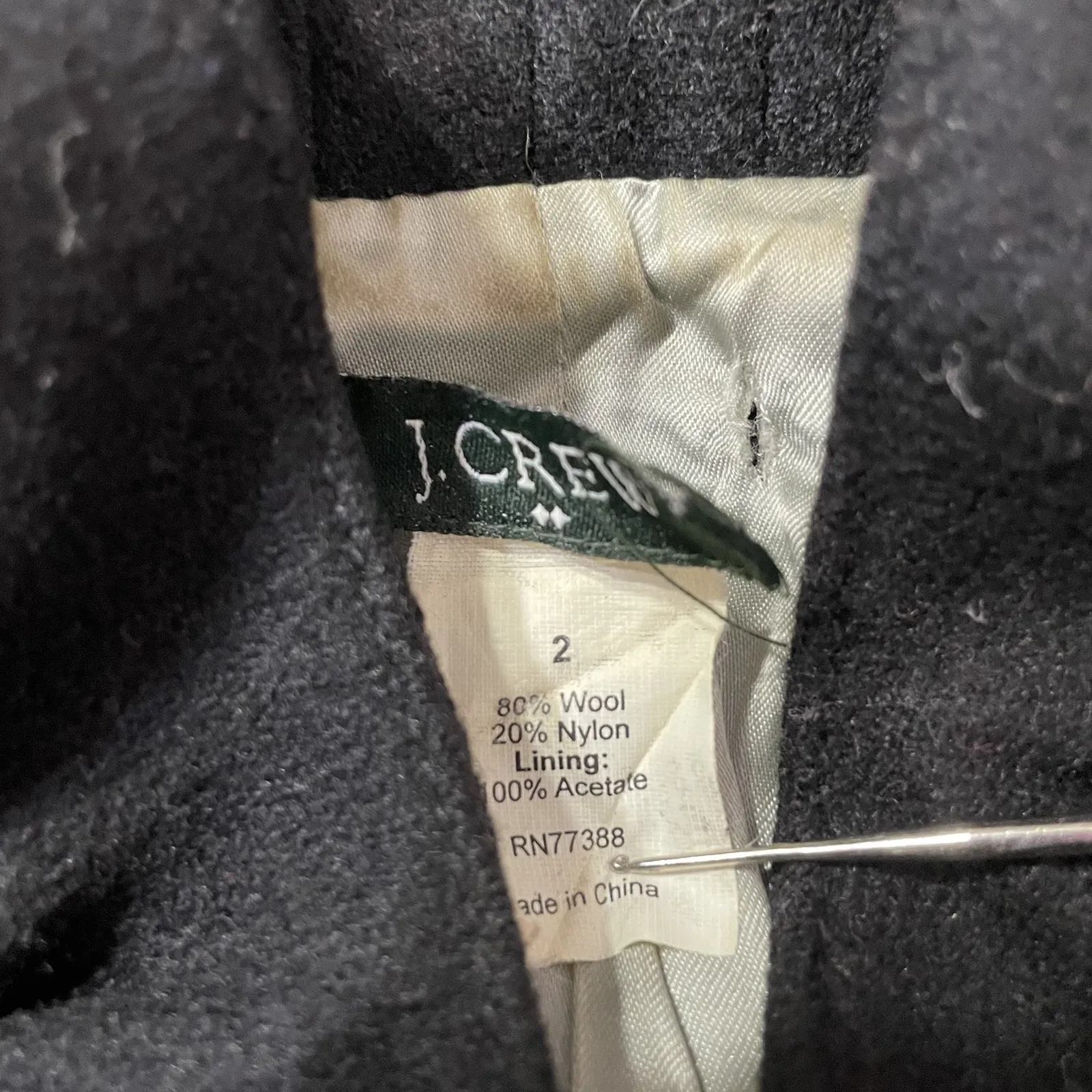 J.Crew Size 2 Wool Blend Black Womens Leather Button Ruffle Equestrian Jacket - Image 4