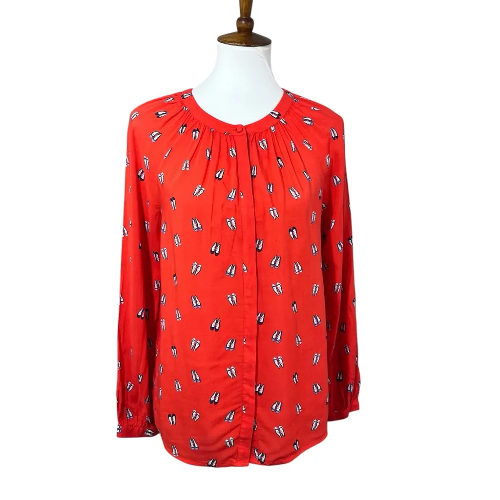 Boden Paris Red Blouse with Ballet Flat Print Size 6 - Image 3