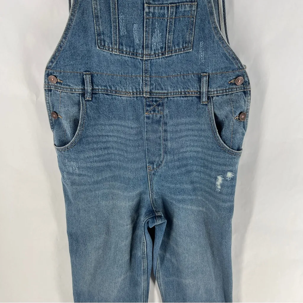 REWASH‎ Blue Medium Was Denim Cropped Cutoff Overalls 100% Cotton Size 7 - Image 4
