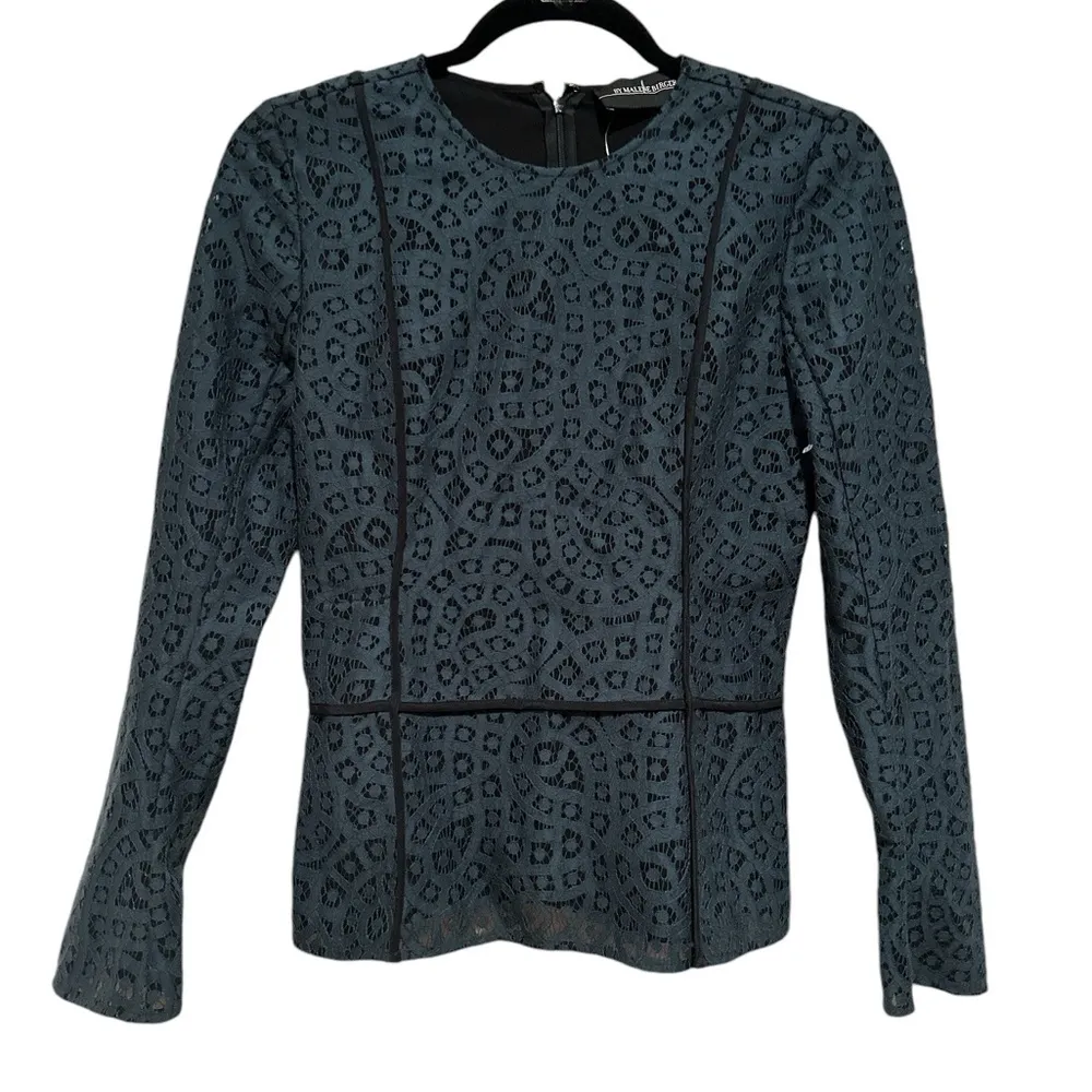 Malene Birger Green Black Lace Long Sleeve Peplum Blouse Vintage Chic Top 2 - Image 2
