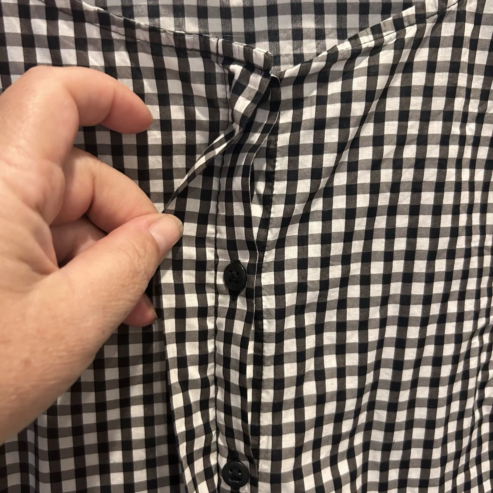 Sanctuary Black‎ White Gingham 3/4 Tie Sleeve Hidden Button Front Womens Large - Image 3