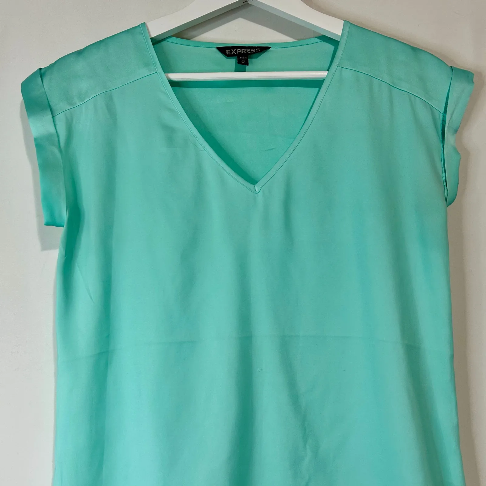 Express Women’s Cap Sleeve Blouse Teal Size XS EUC FLAW Professional Girly Cute - Image 2
