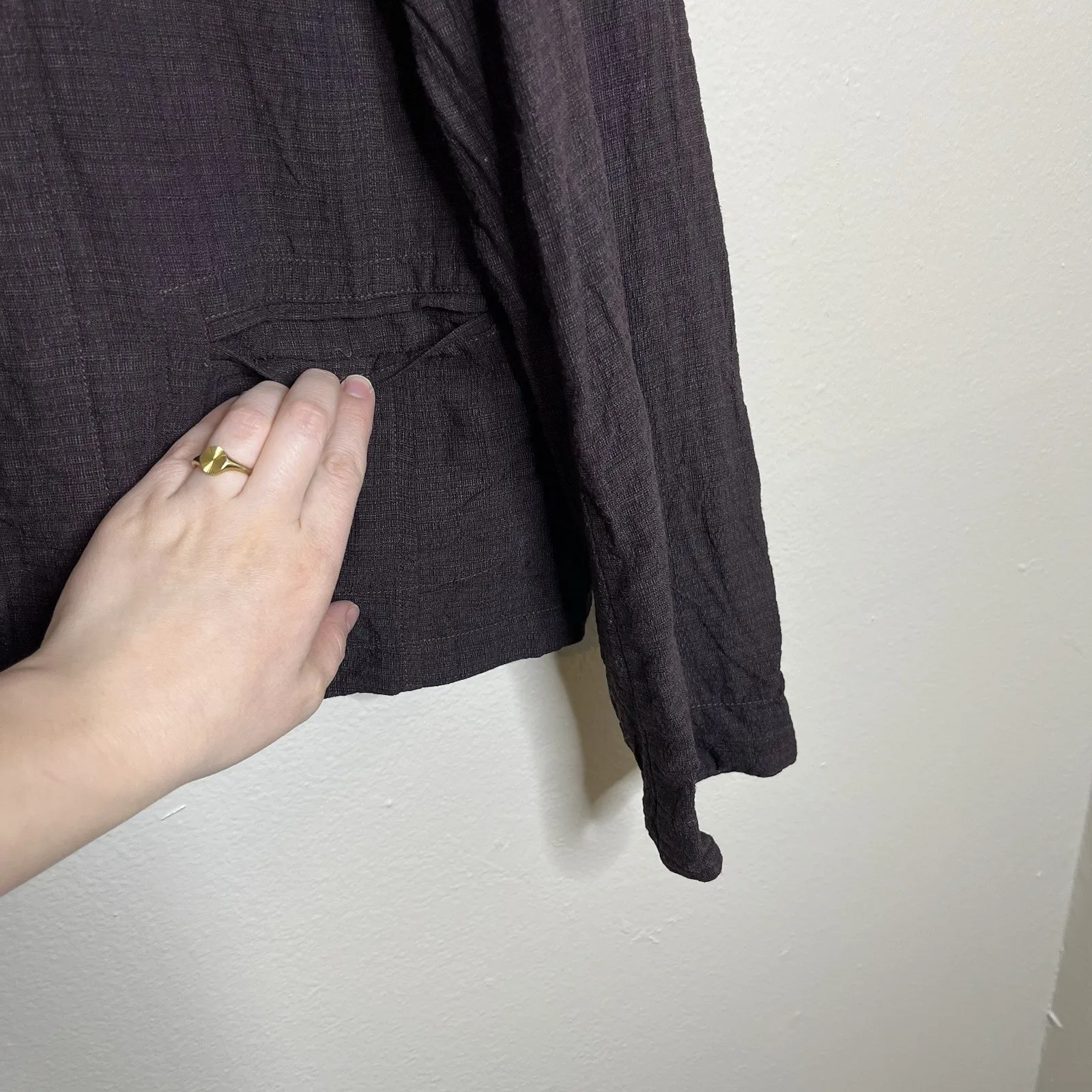 Eileen Fisher Linen Blazer Cardigan L Chocolate Espresso Brown Preppy Lagenlook - Image 6