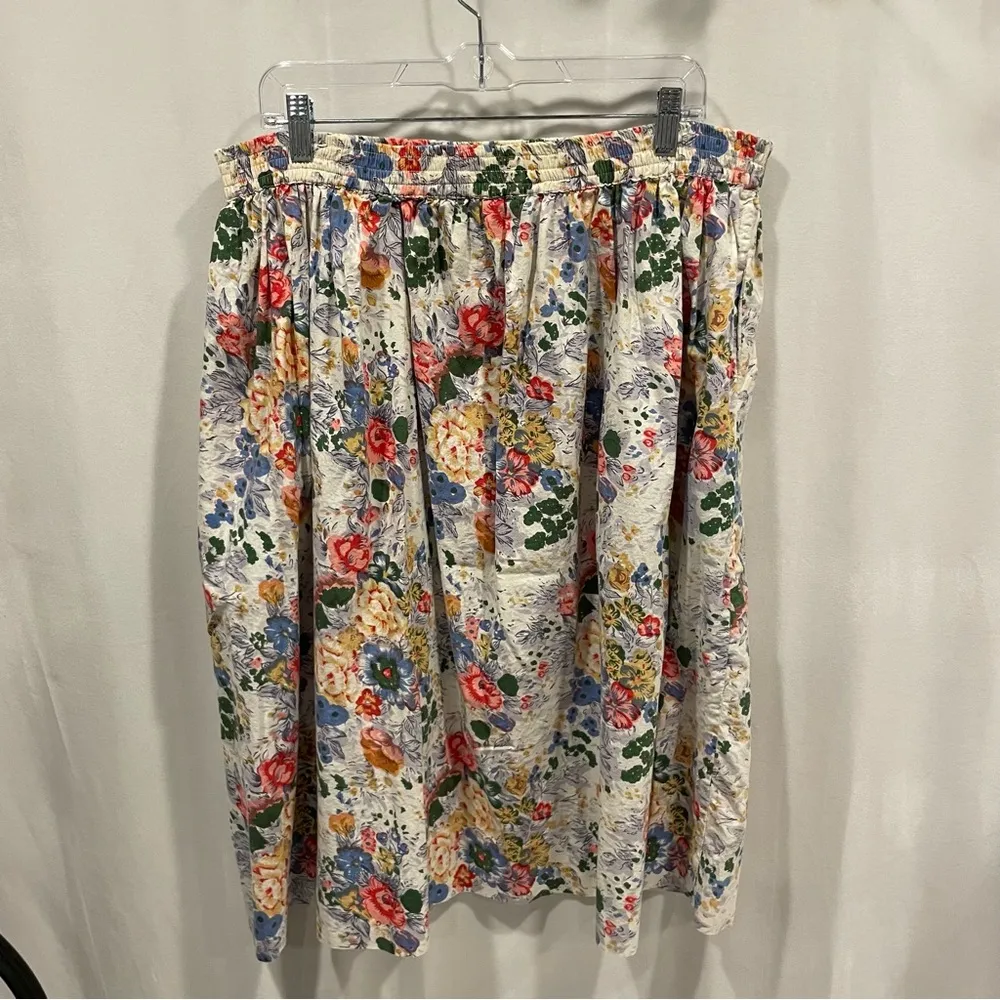 Groovy 80’s vintage floral pull in midi skirt elastic waist pockets pleated White Size 2X - Image 6