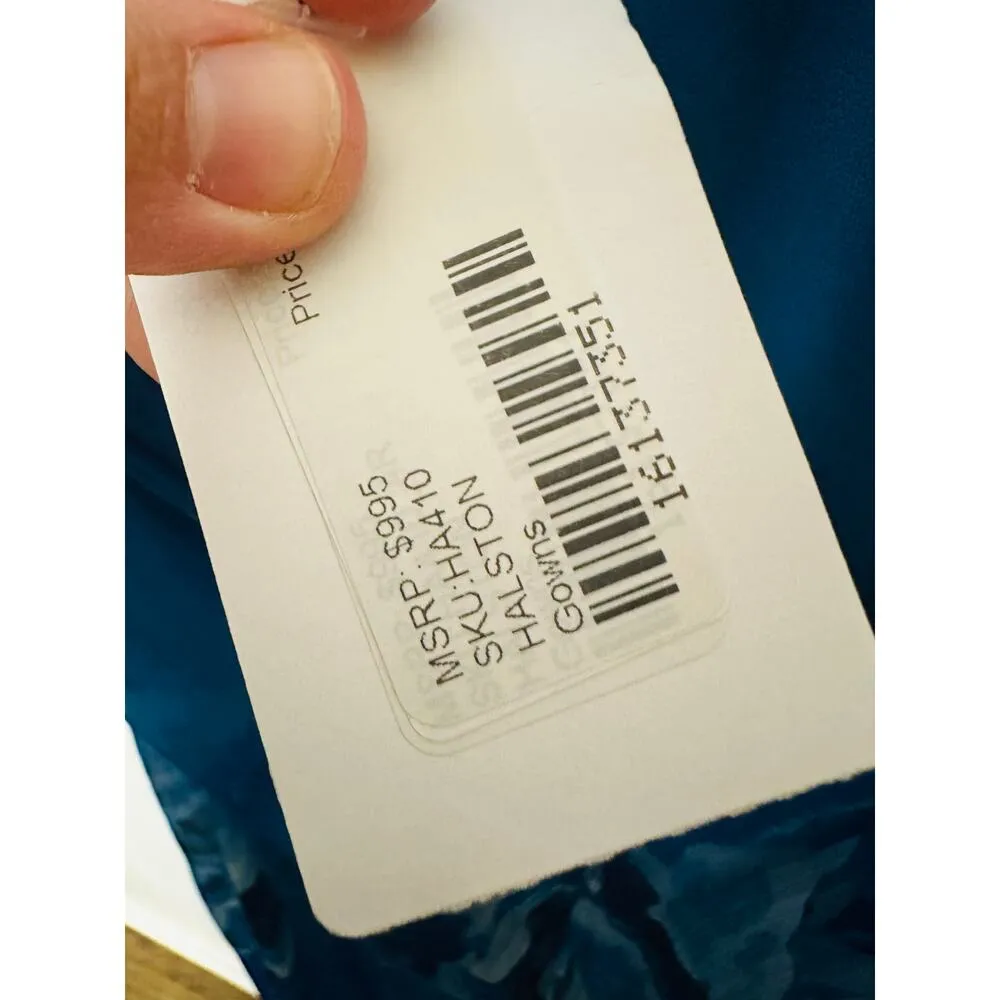 HALSTON Bright Blue Floral Chiffon V - Image 7