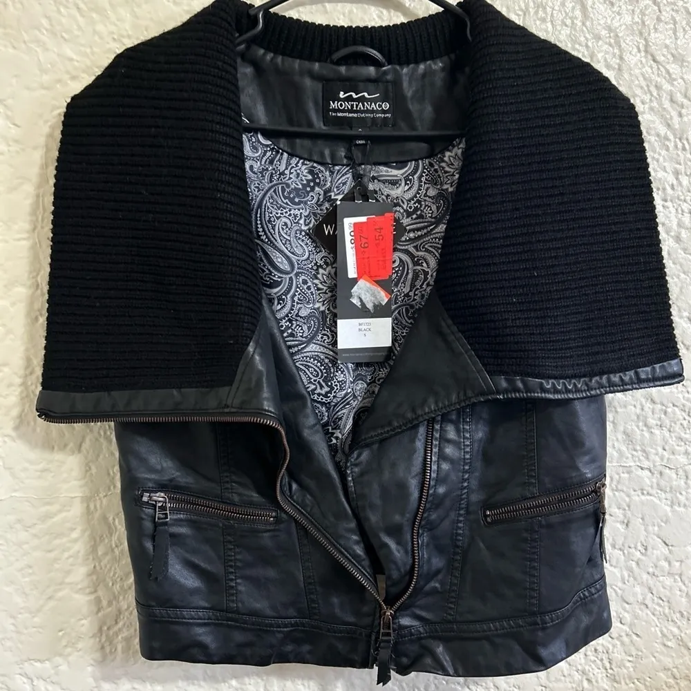 MontanaCo women’s vest faux leather cowl neck black size small‎ new with tags - Image 10