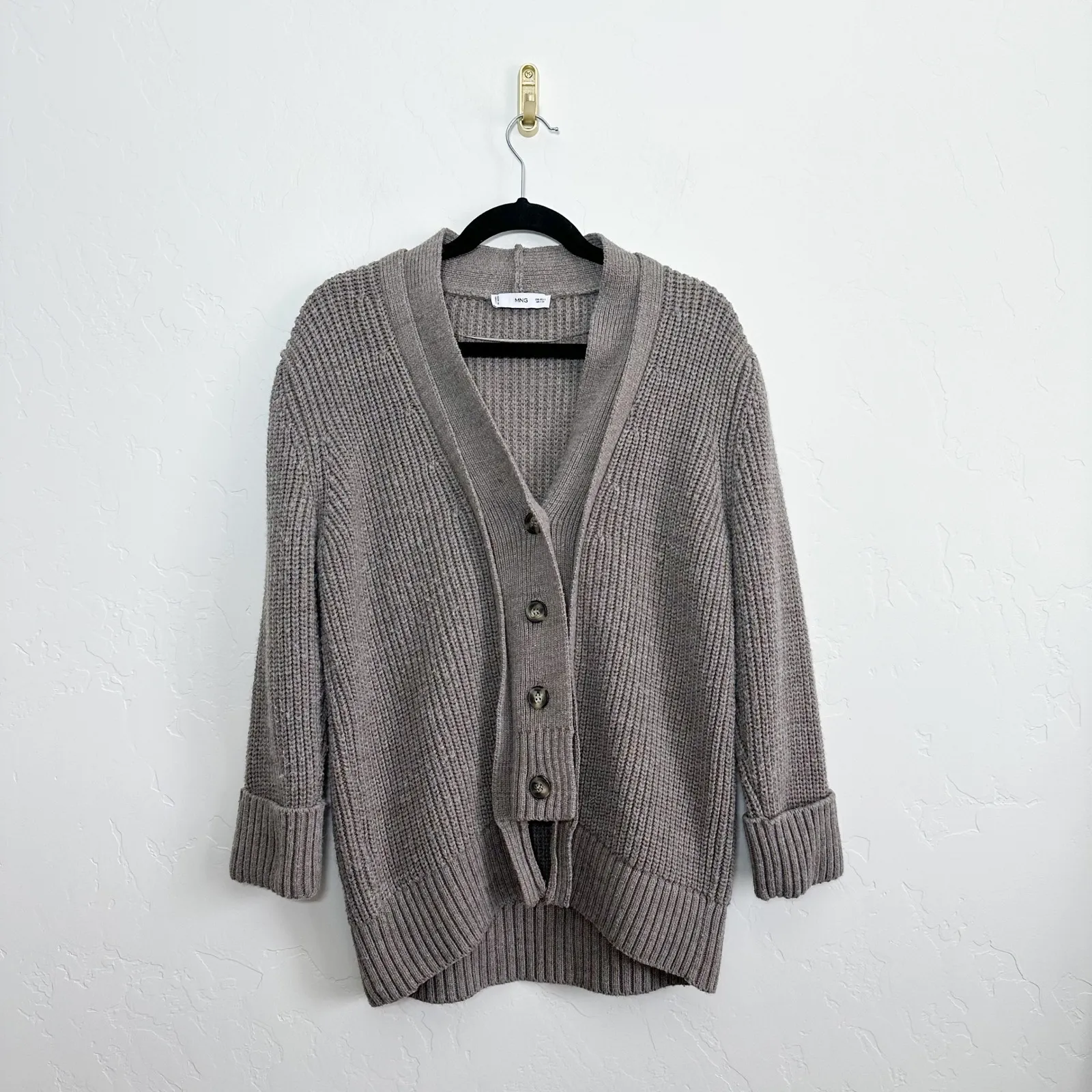 Mango  | Oversized Wool Blend Button Knit Sweater Cardigan in Brown - Image 4