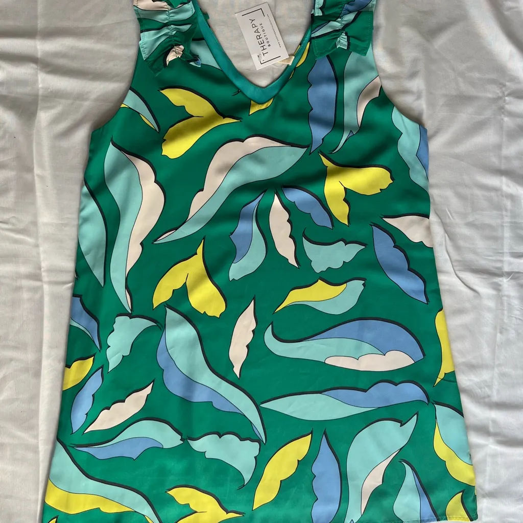 TYche Vibrant Leaf Print Sleeveless Top dress L - Image 2