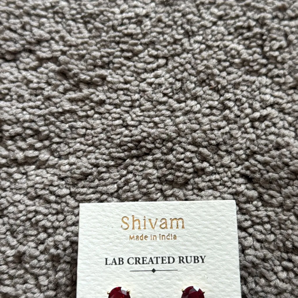 Shivam Lab Created Ruby 14k Gold Plated Sterling Silver Stud Earrings Pink - Image 2