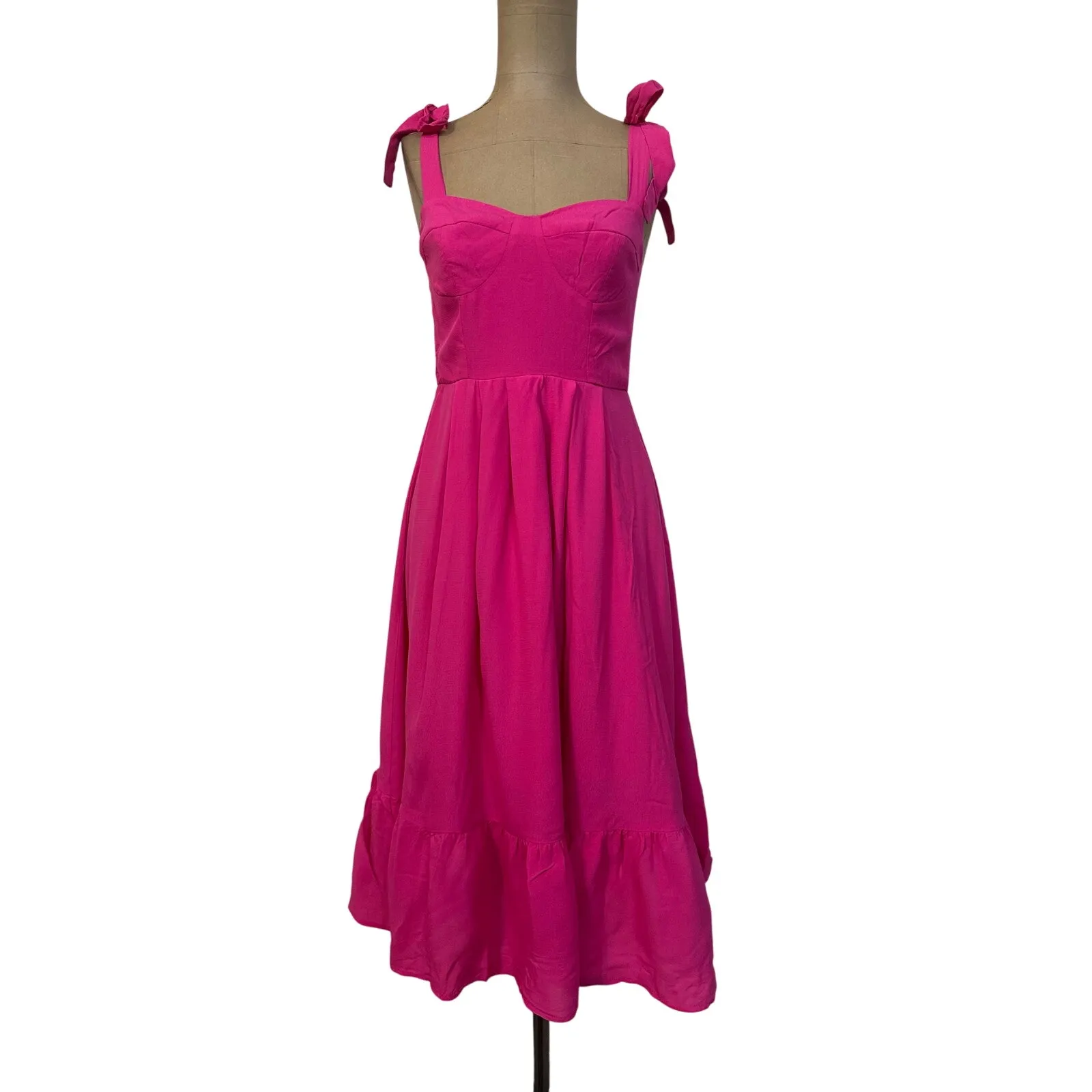 Steve Madden Midi Dress Sophia Rose Hot Pink Tie Shoulder Sundress New - Image 3