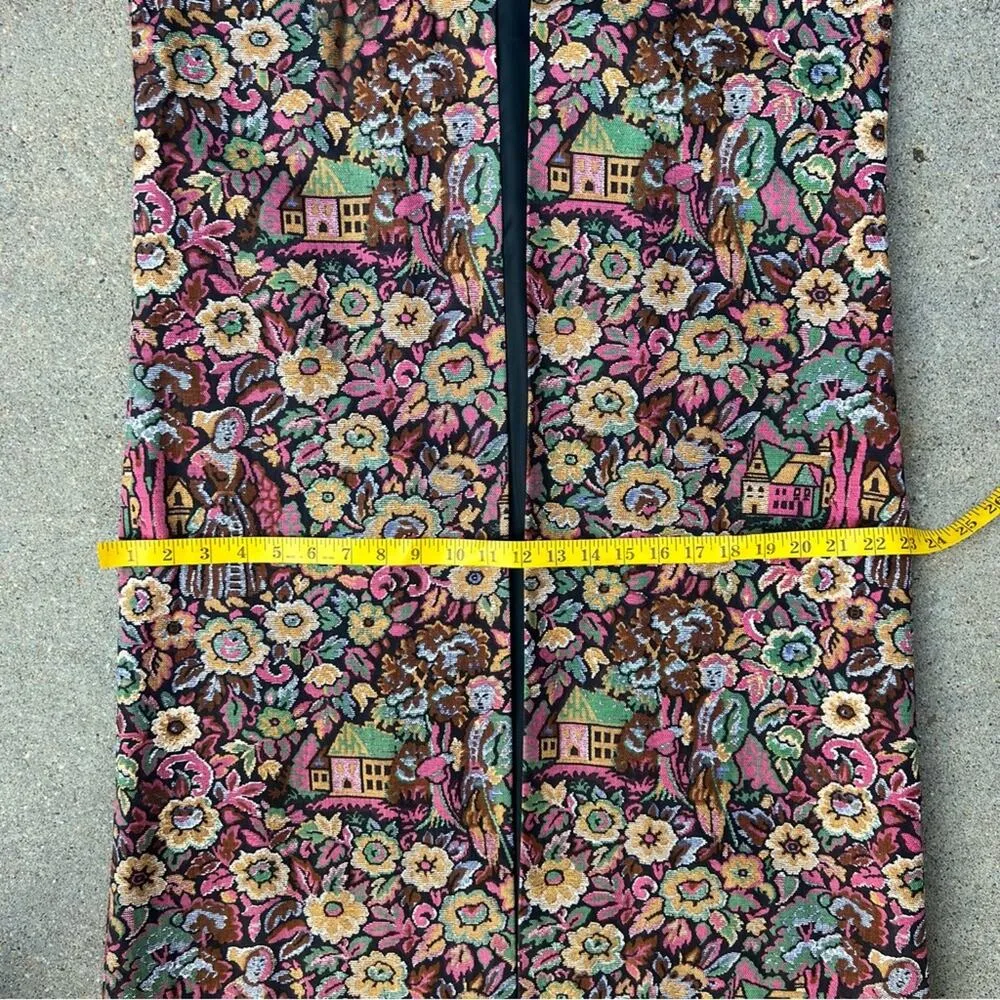 Vintage Floral Cottage Tapestry Open Front Mandarin Collar Trench Long Coat Pink Size M - Image 10