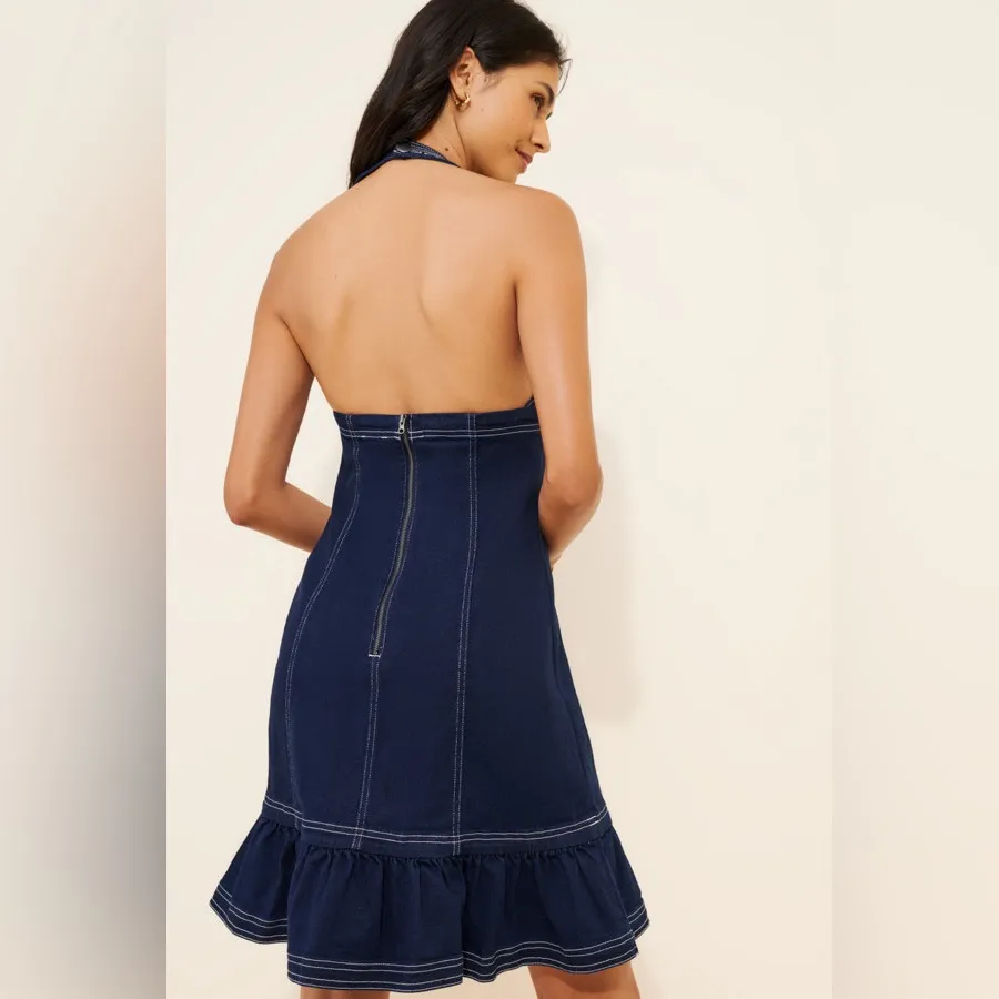 NEW Pilcro Anthro Denim Halter V-neck Open-Back Mini Dress women’s size Xl - Image 3