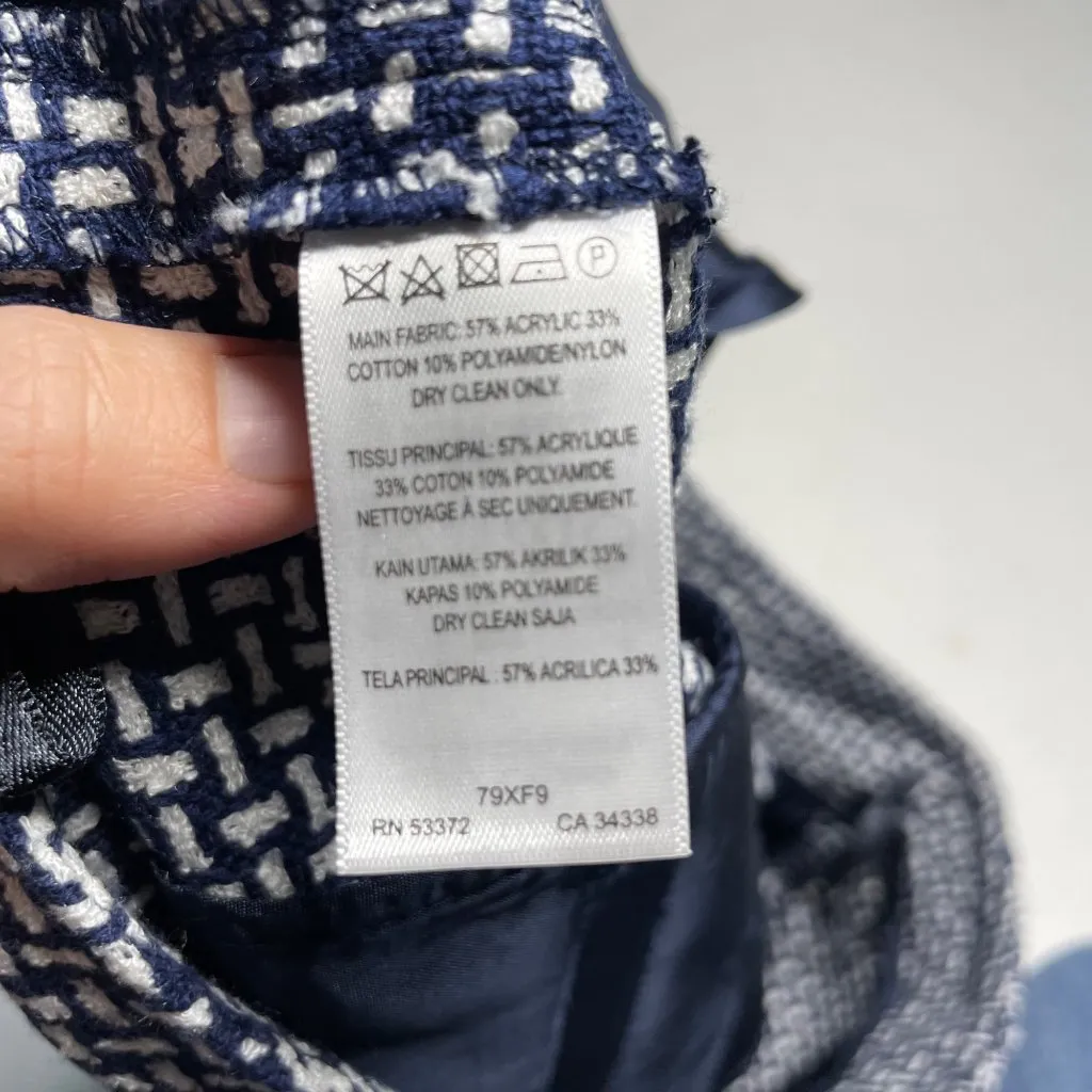 French Connection Bonser Check Shorts Size 8 Navy Blue and White High Rise - Image 9