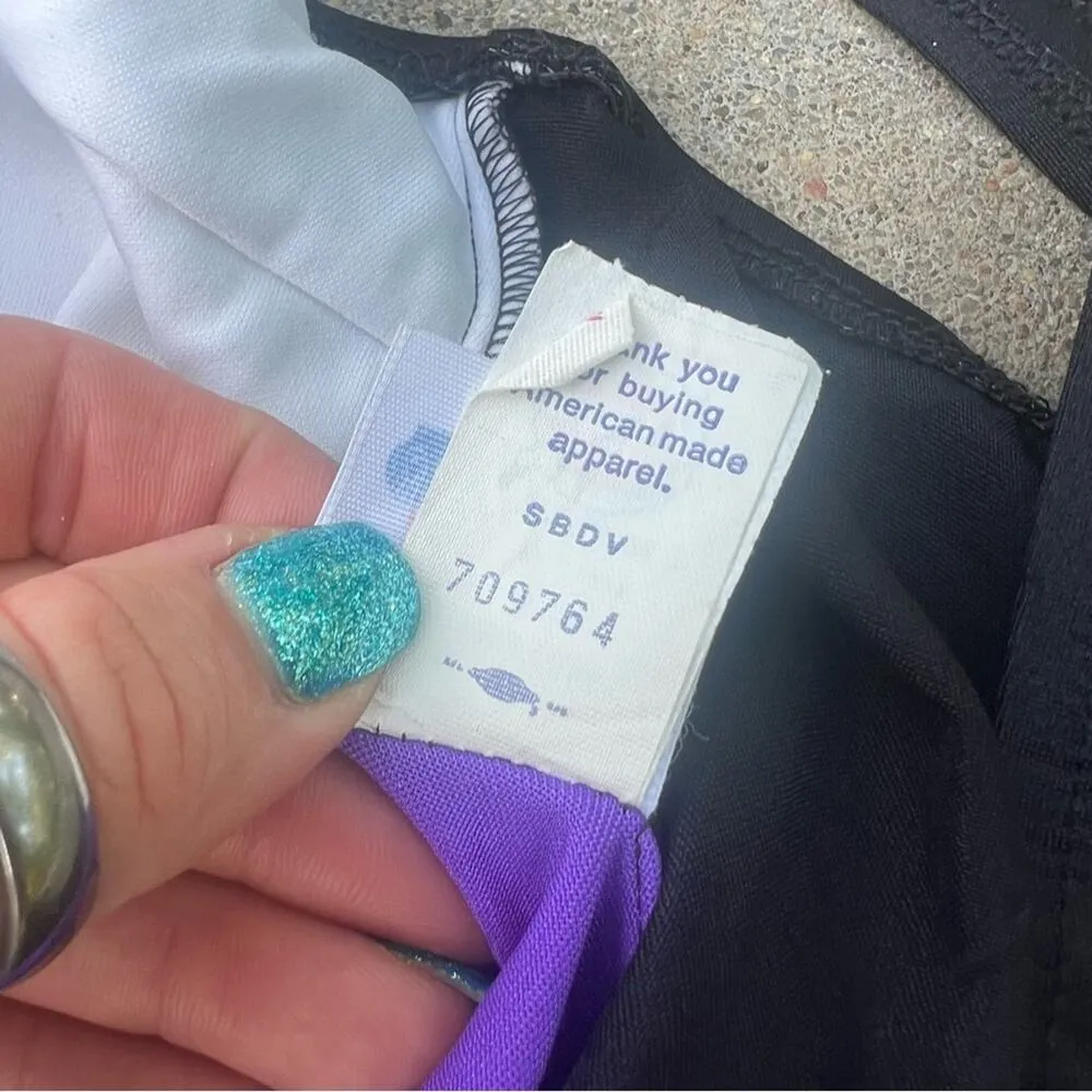 Vintage JCPenney black neon pink purple turquoise color block one piece swimsuit Blue Size 16 - Image 9