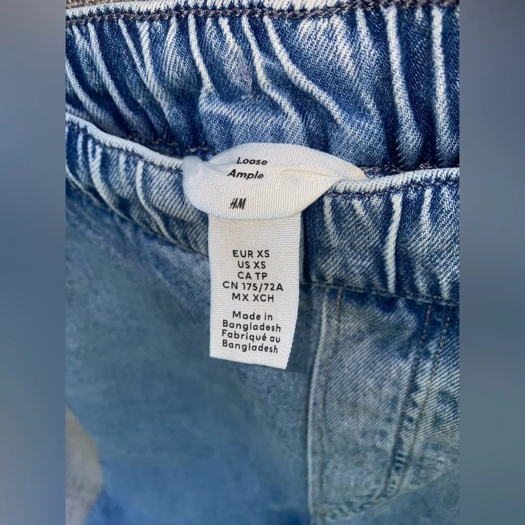 H&M Light Blue Denim Jeans Size XS, With Elastic Waist, Loose Fit - Image 5