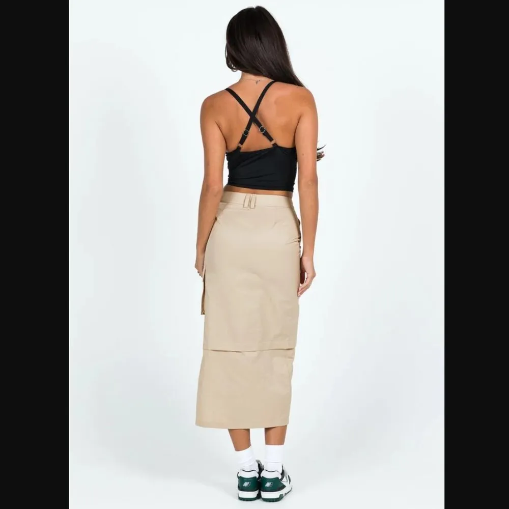 Taytum Beige Cargo Midi Skirt 4 - Image 5